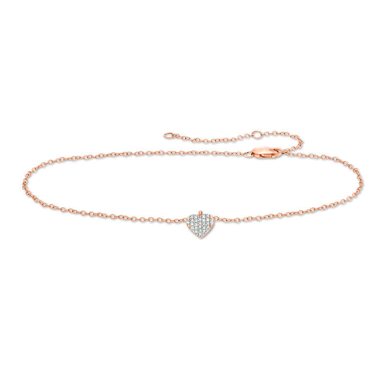 Main Image 1 of 1/20 CT. T.W. Diamond Heart Dangle Anklet in 10K Rose Gold - 10"