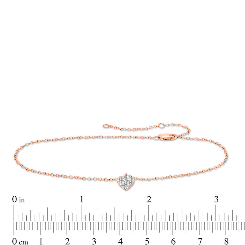 Main Image 4 of 1/20 CT. T.W. Diamond Heart Dangle Anklet in 10K Rose Gold - 10"