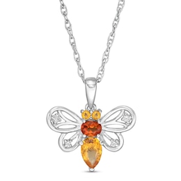 Multi-Shaped Madeira Citrine, Citrine and White Lab-Created Sapphire Honey Bee Pendant in Sterling Silver