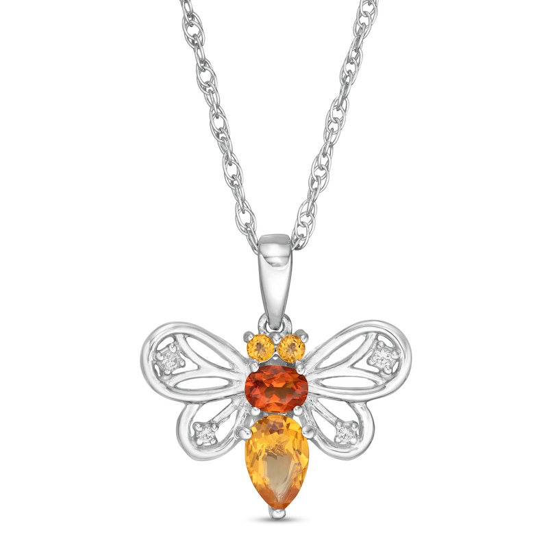 Multi-Shaped Madeira Citrine, Citrine and White Lab-Created Sapphire Honey Bee Pendant in Sterling Silver