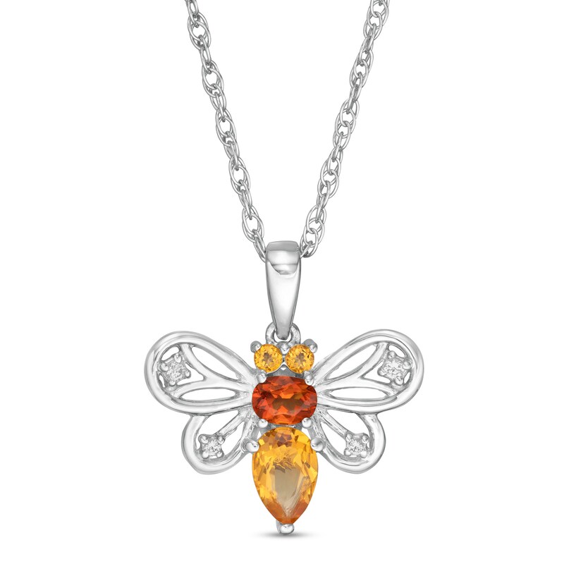 Main Image 1 of Multi-Shaped Madeira Citrine, Citrine and White Lab-Created Sapphire Honey Bee Pendant in Sterling Silver