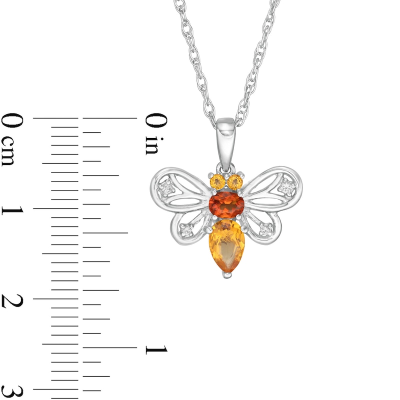 Multi-Shaped Madeira Citrine, Citrine and White Lab-Created Sapphire Honey Bee Pendant in Sterling Silver