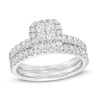 Thumbnail Image 0 of 1 CT. T.W. Quad Princess-Cut Diamond Frame Bridal Set in 14K White Gold