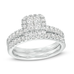 1 CT. T.W. Quad Princess-Cut Diamond Frame Bridal Set in 14K White Gold