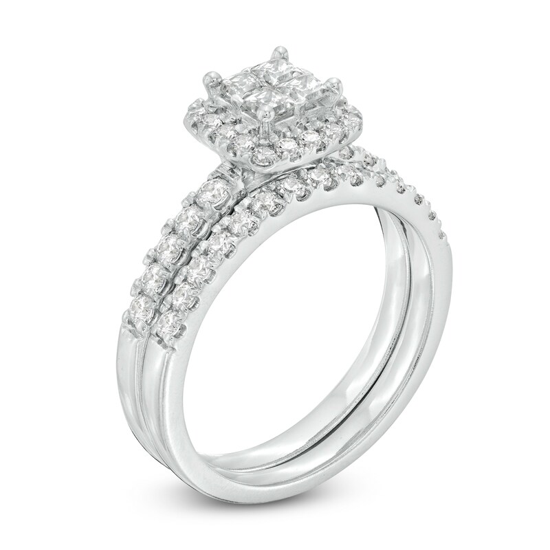 1 CT. T.W. Quad Princess-Cut Diamond Frame Bridal Set in 14K White Gold