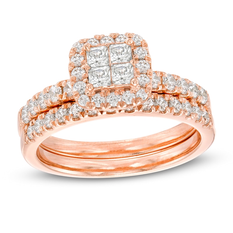 Main Image 1 of 1 CT. T.W. Quad Princess-Cut Diamond Frame Bridal Set in 14K Rose Gold