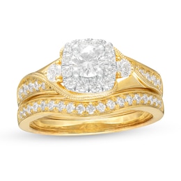 1 CT. T.W. Diamond Cushion Frame Vintage-Style Bridal Set in 10K Gold