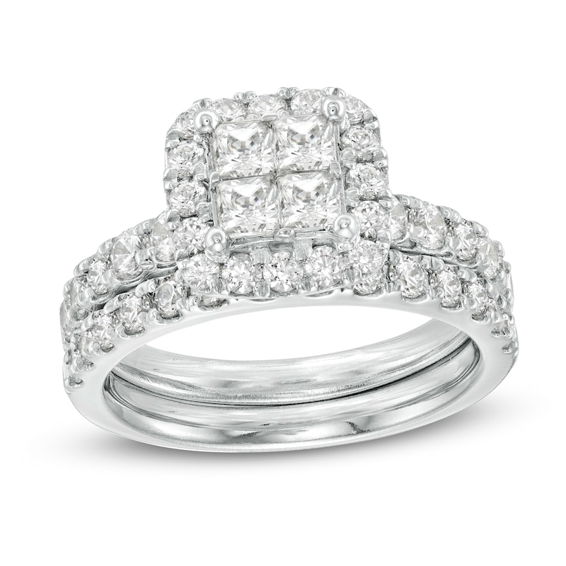 Main Image 1 of 2 CT. T.W. Quad Princess-Cut Diamond Frame Bridal Set in 14K White Gold