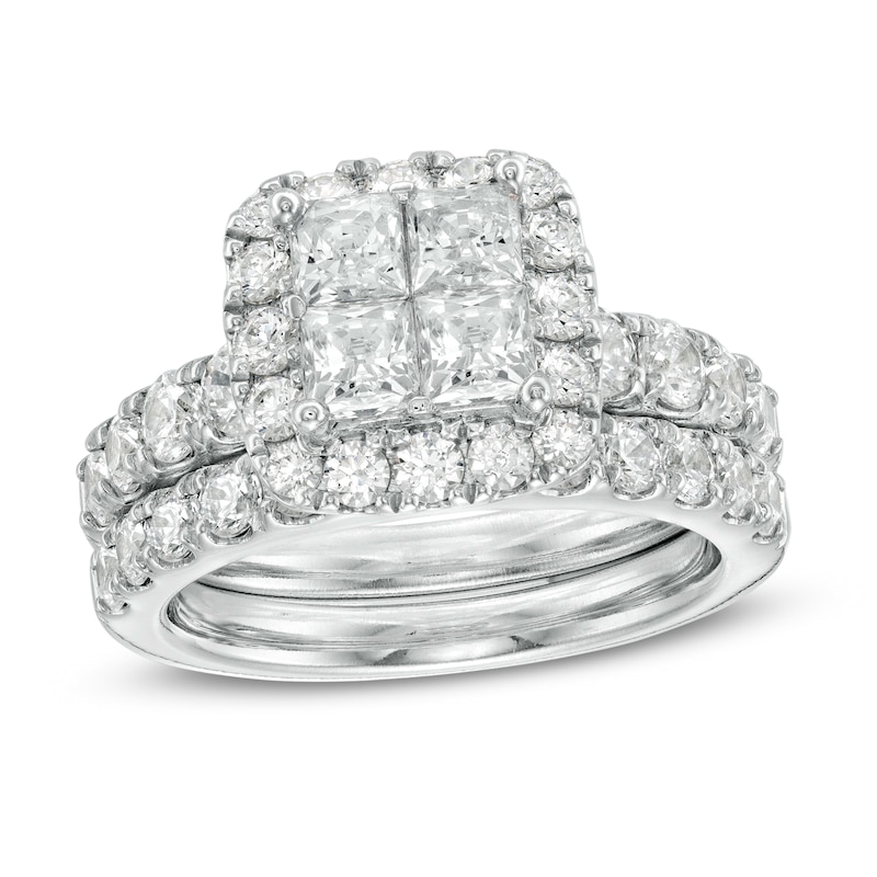 Main Image 1 of 3 CT. T.W. Quad Princess-Cut Diamond Frame Bridal Set in 14K White Gold