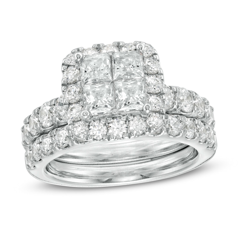 3 CT. T.W. Quad Princess-Cut Diamond Frame Bridal Set in 14K White Gold