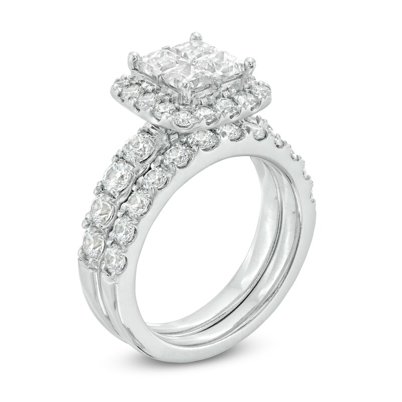 3 CT. T.W. Quad Princess-Cut Diamond Frame Bridal Set in 14K White Gold