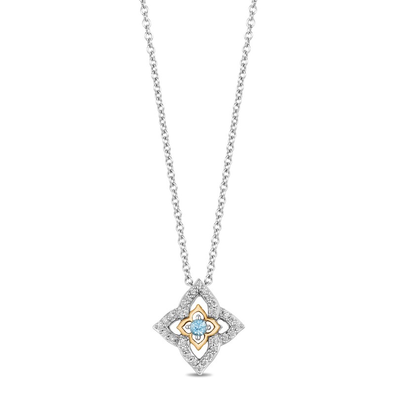 Main Image 1 of Enchanted Disney Jasmine Blue Topaz and 1/10 CT. T.W. Diamond Arabesque Pendant in Sterling Silver and 10K Gold - 19"
