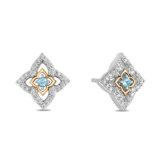 Enchanted Disney Jasmine Blue Topaz and 1/15 CT. T.W. Diamond Arabesque Stud Earrings in Sterling Silver and 10K Gold Enchanted Disney Jasmine Blue Topaz and 1/15 CT. T.W. Diamond Arabesque Stud Earrings in Sterling Silver and 10K Gold