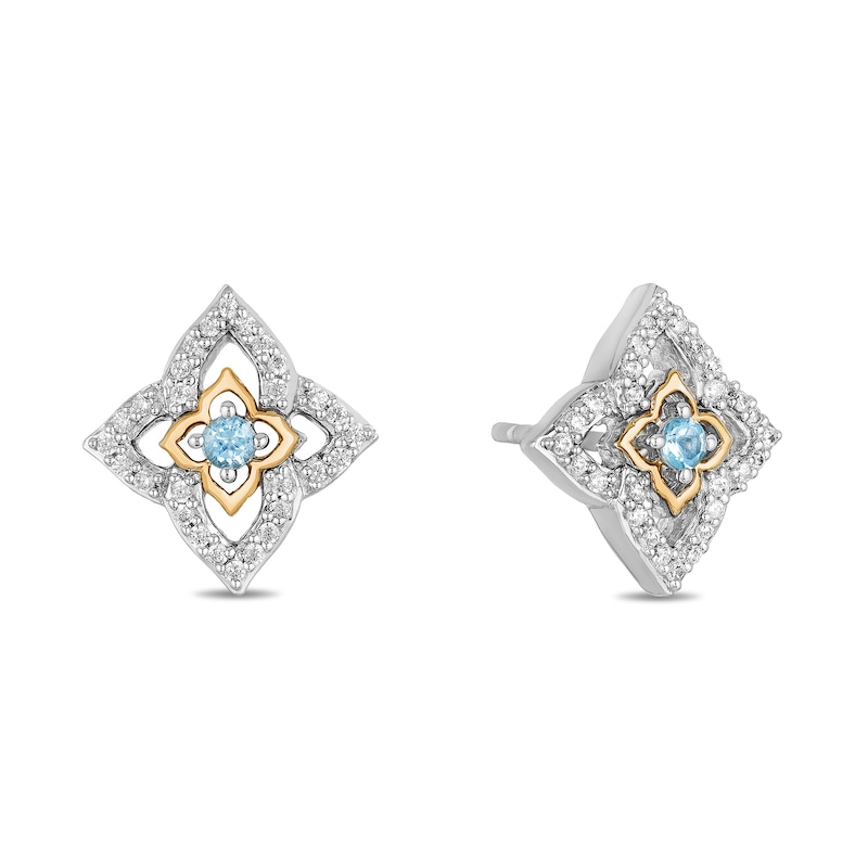 Enchanted Disney Jasmine Blue Topaz and 1/15 CT. T.W. Diamond Arabesque Stud Earrings in Sterling Silver and 10K Gold
