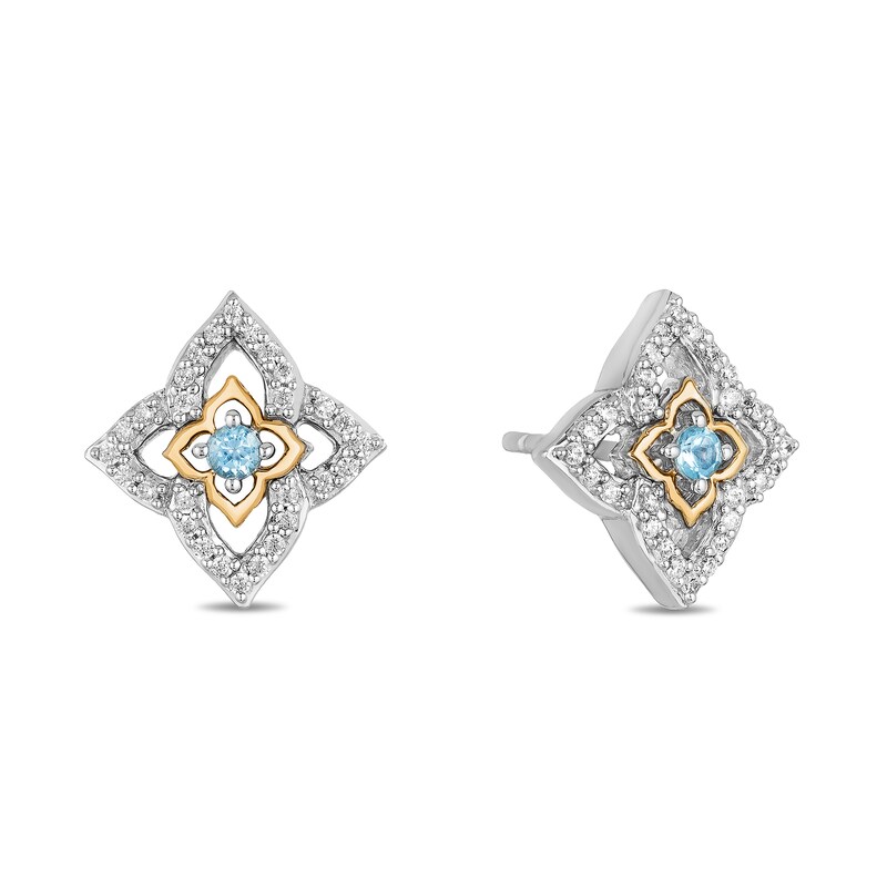 Enchanted Disney Jasmine Blue Topaz and 1/15 CT. T.W. Diamond Arabesque Stud Earrings in Sterling Silver and 10K Gold