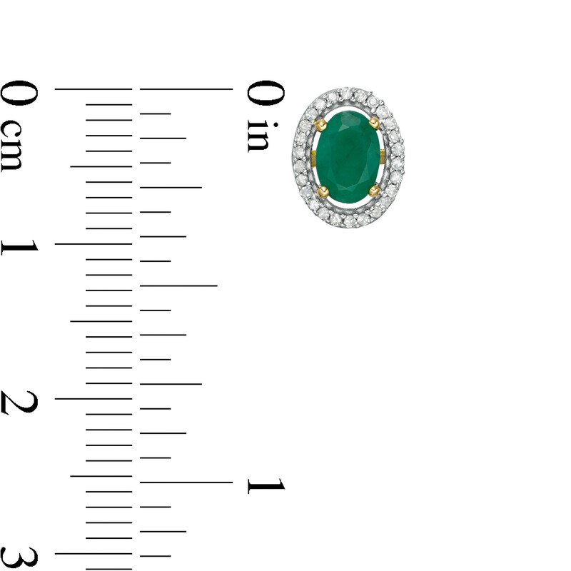 Main Image 2 of Oval Emerald and 1/8 CT. T.W. Diamond Frame Stud Earrings in 10K Gold