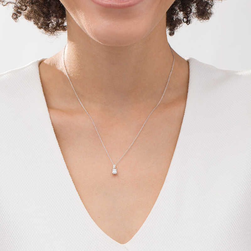 Main Image 2 of Love's Destiny by Zales 5/8 CT. T.W. Certified Princess-Cut Diamond Pendant in 14K White Gold (I/I2)