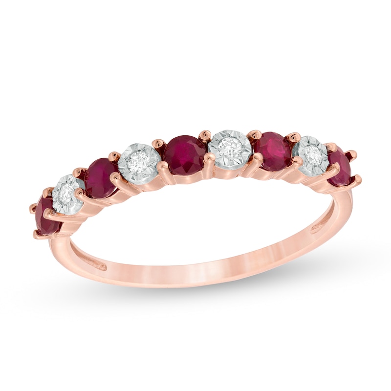 Alternating Ruby and 1/20 CT. T.W. Diamond Band in 10K Rose Gold