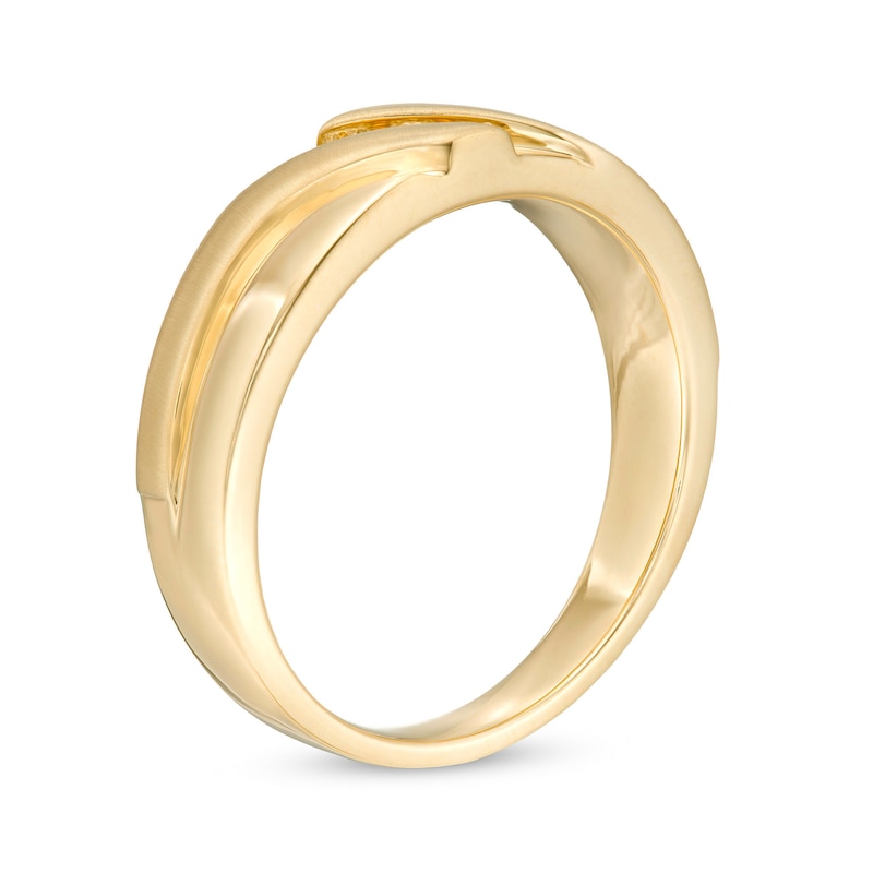 Main Image 3 of Men's 1/10 CT. T.W. Diamond Three Stone Slant Wedding Band in 10K Gold