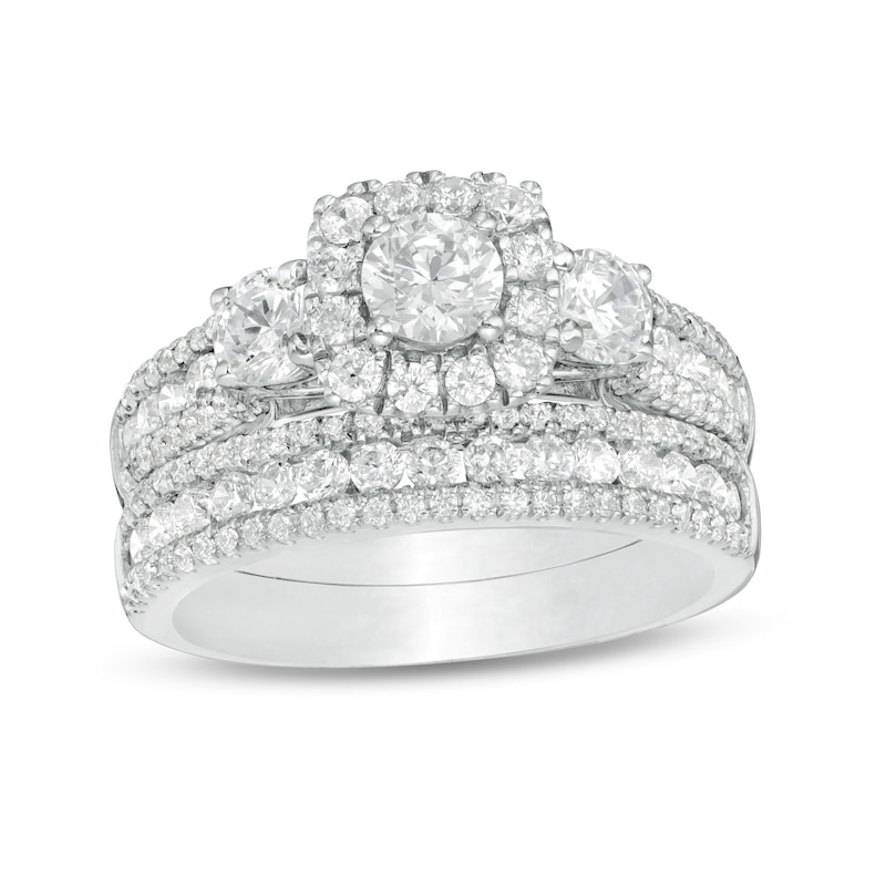Main Image 1 of 2 CT. T.W. Diamond Past Present Future® Cushion Frame Bridal Set in 14K White Gold
