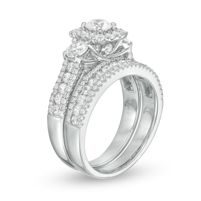 Main Image 3 of 2 CT. T.W. Diamond Past Present Future® Cushion Frame Bridal Set in 14K White Gold
