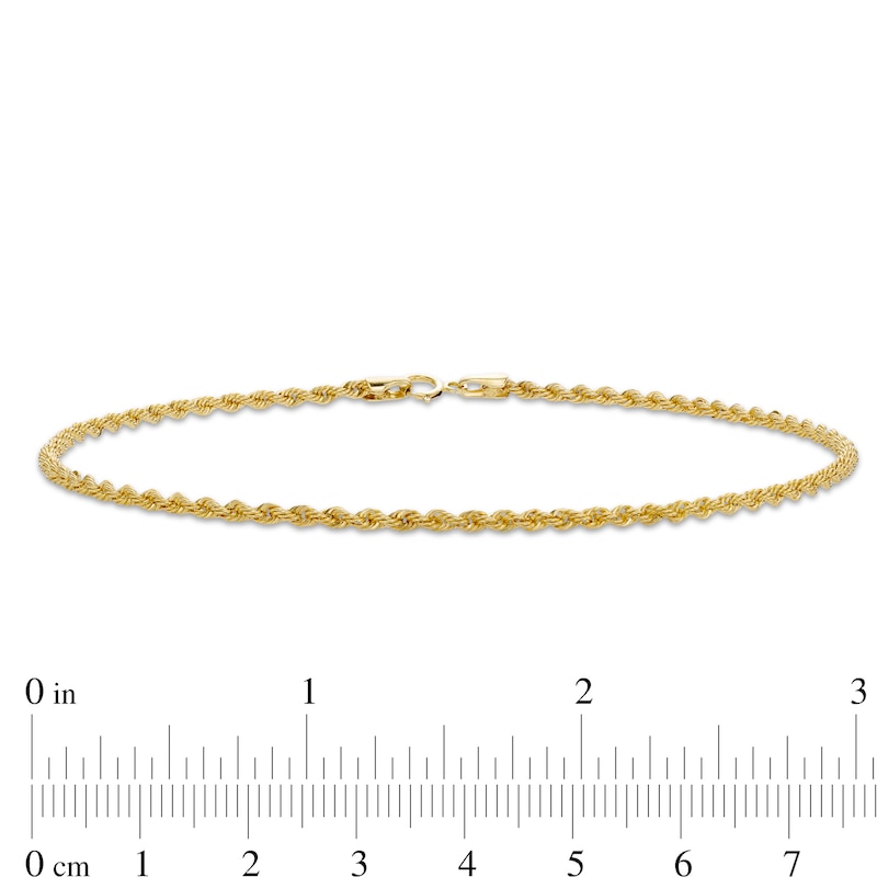 Main Image 3 of 2.0mm Diamond-Cut Rope Chain Anklet in Hollow 10K Gold - 10"