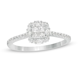 3/8 CT. T.W. Princess-Cut Quad Diamond Frame Engagement Ring in 10K White Gold