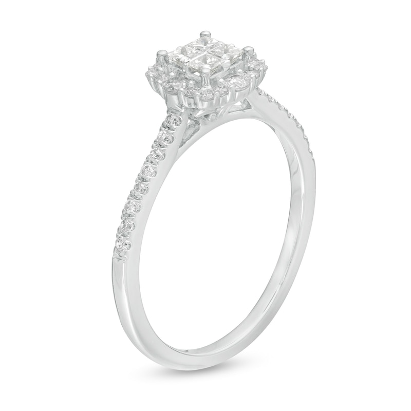 Main Image 3 of 3/8 CT. T.W. Princess-Cut Quad Diamond Frame Engagement Ring in 10K White Gold