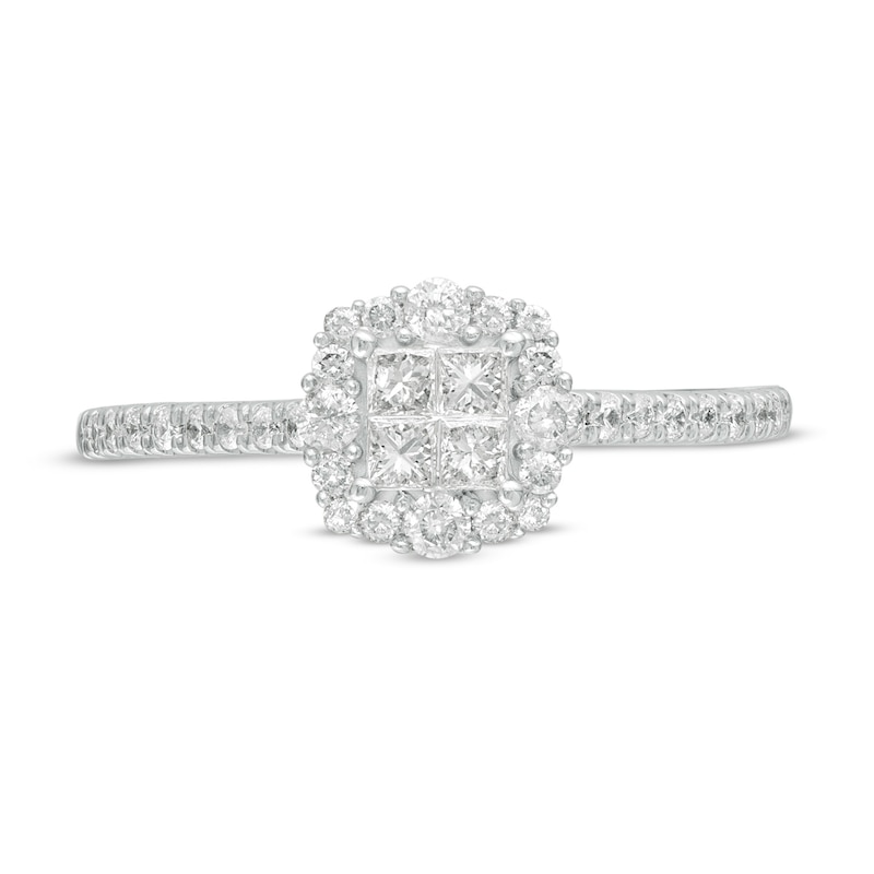 Main Image 4 of 3/8 CT. T.W. Princess-Cut Quad Diamond Frame Engagement Ring in 10K White Gold