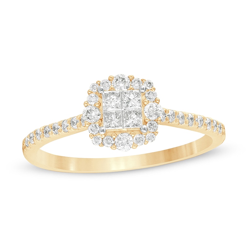 3/8 CT. T.W. Princess-Cut Quad Diamond Frame Engagement Ring in 10K ...