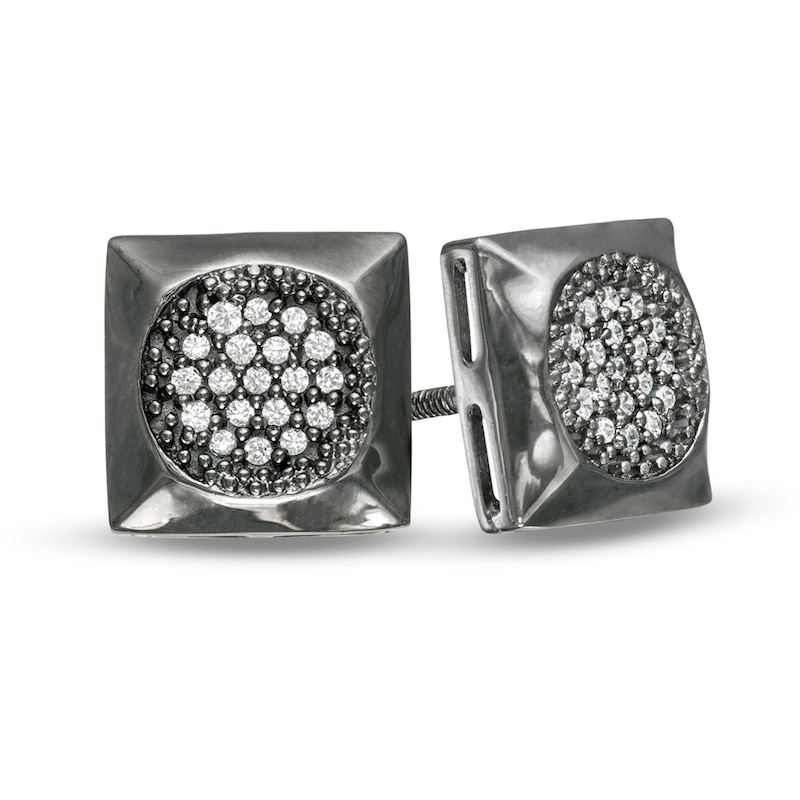 Main Image 1 of Men's 1/8 CT. T.W. Composite Diamond Square Stud Earrings in Sterling Silver with Black Rhodium