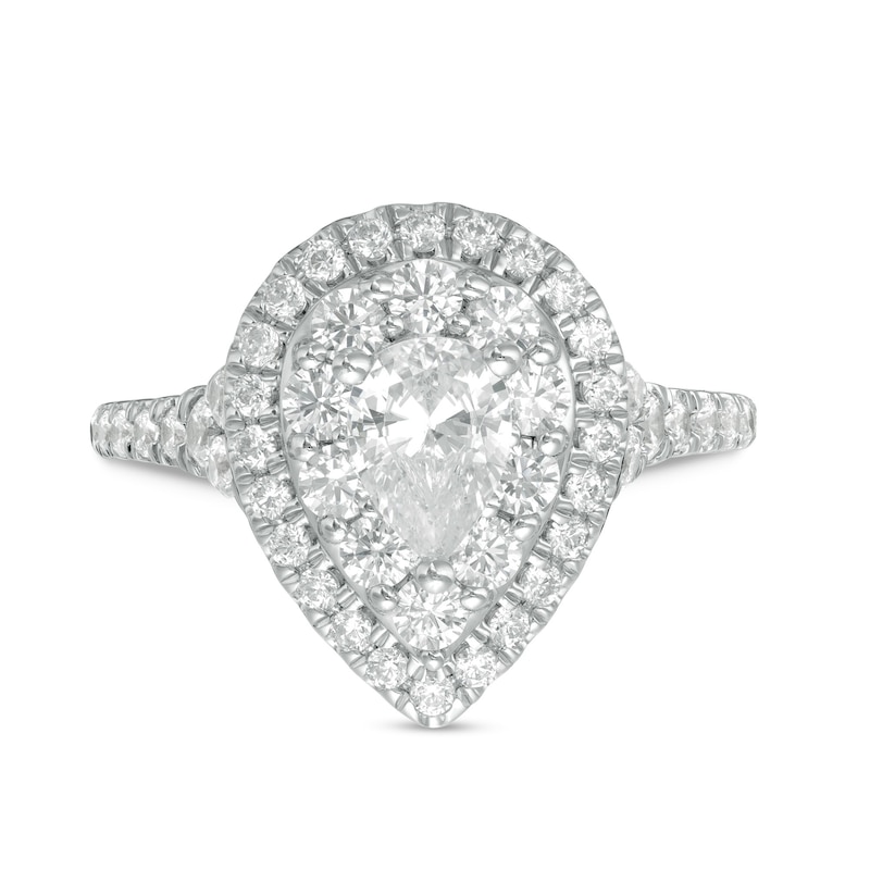 Main Image 4 of Love's Destiny by Zales 1-3/4 CT. T.W. Certified Pear-Shaped Diamond Frame Engagement Ring in 14K White Gold (I/SI2)