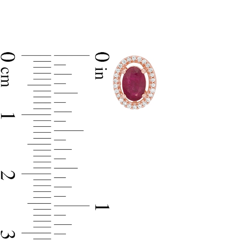 Main Image 2 of Certified Oval Ruby and 1/8 CT. T.W. Diamond Frame Stud Earrings in 10K Rose Gold