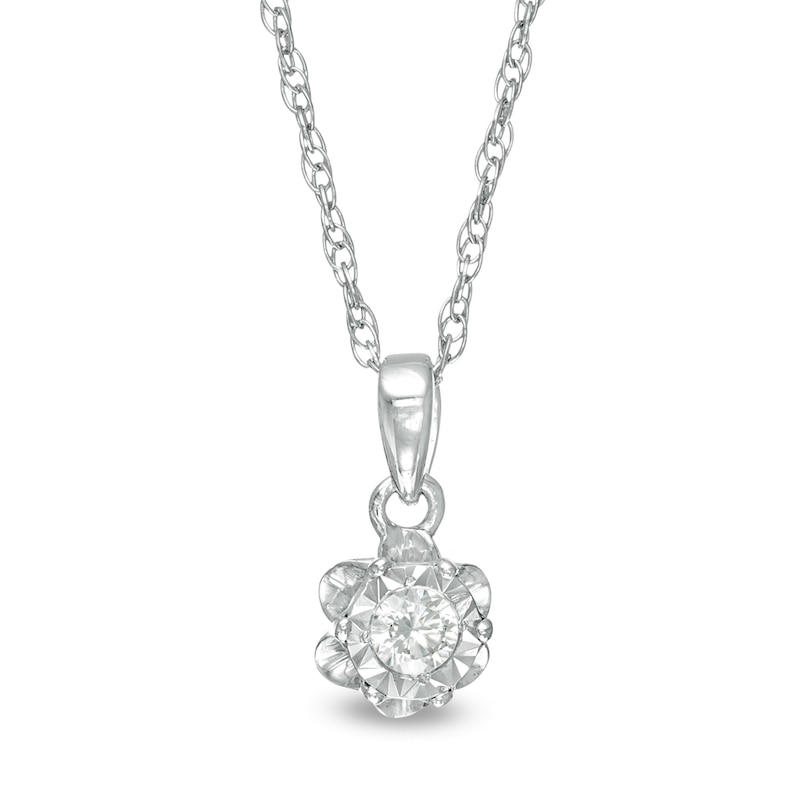 Main Image 1 of 1/15 CT. Diamond Solitaire Flower Pendant in Sterling Silver (J/I3)