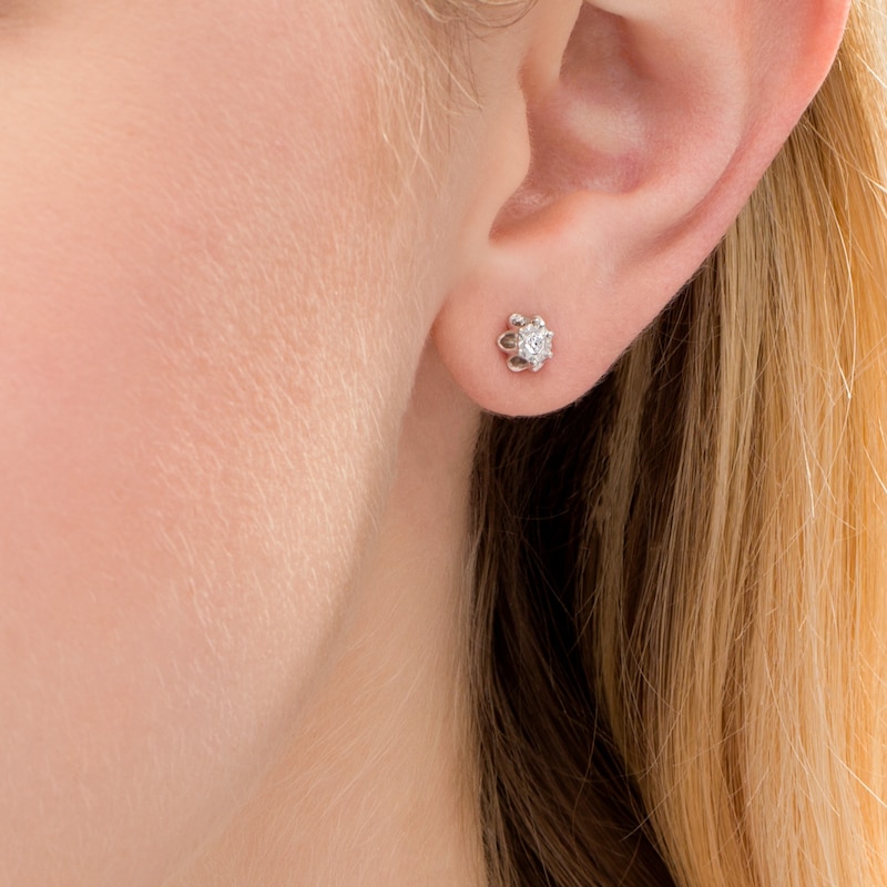 Main Image 2 of 1/15 CT. T.W. Diamond Flower Stud Earrings in Sterling Silver (J/I3)
