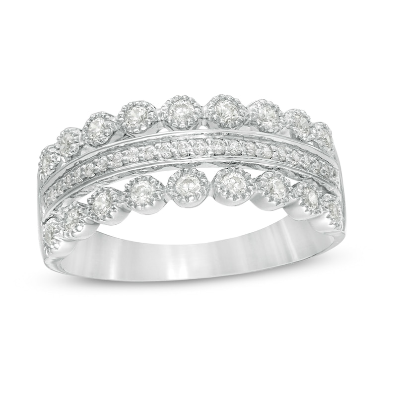 Main Image 1 of 3/8 CT. T.W. Diamond Multi-Row Art Deco Band in 10K White Gold