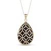 Thumbnail Image 1 of Pear-Shaped Onyx Cabochon with Diamond-Cut Clover Lattice Overlay Vintage-Style Drop Pendant in 14K Gold