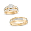 Thumbnail Image 0 of Ladies' and Men's 1/3 CT. T.W. Diamond Bridal and Wedding Band Set in 10K Two-Tone Gold - Size 7 and 10