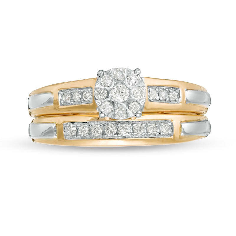 Ladies' and Men's 1/3 CT. T.W. Diamond Bridal and Wedding Band Set in 10K Two-Tone Gold - Size 7 and 10