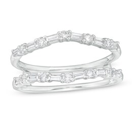 1/2 CT. T.W. Baguette and Round Diamond Contour Solitaire Enhancer in 14K White Gold