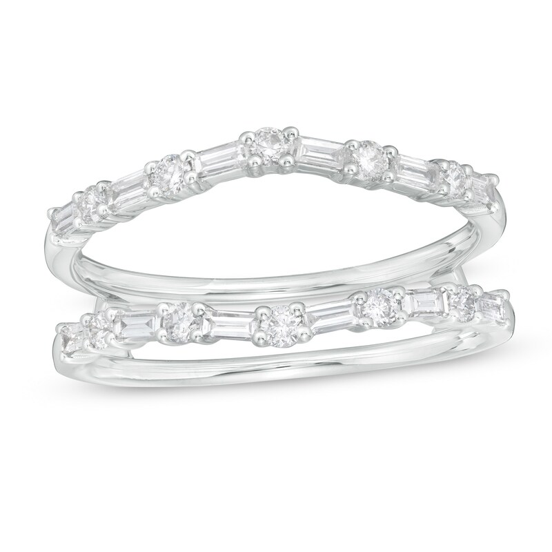 Main Image 1 of 1/2 CT. T.W. Baguette and Round Diamond Contour Solitaire Enhancer in 14K White Gold
