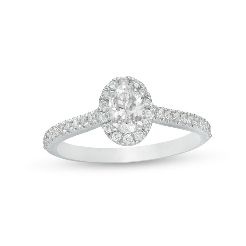 Main Image 1 of 3/4 CT. T.W. Oval Diamond Frame Engagement Ring in 14K White Gold
