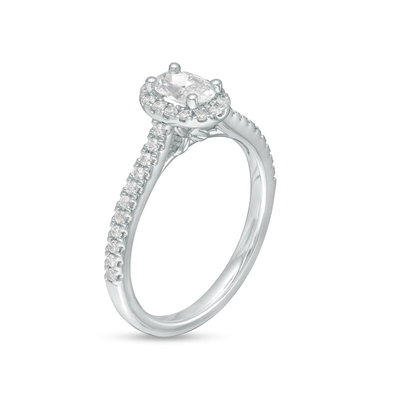 Main Image 3 of 3/4 CT. T.W. Oval Diamond Frame Engagement Ring in 14K White Gold