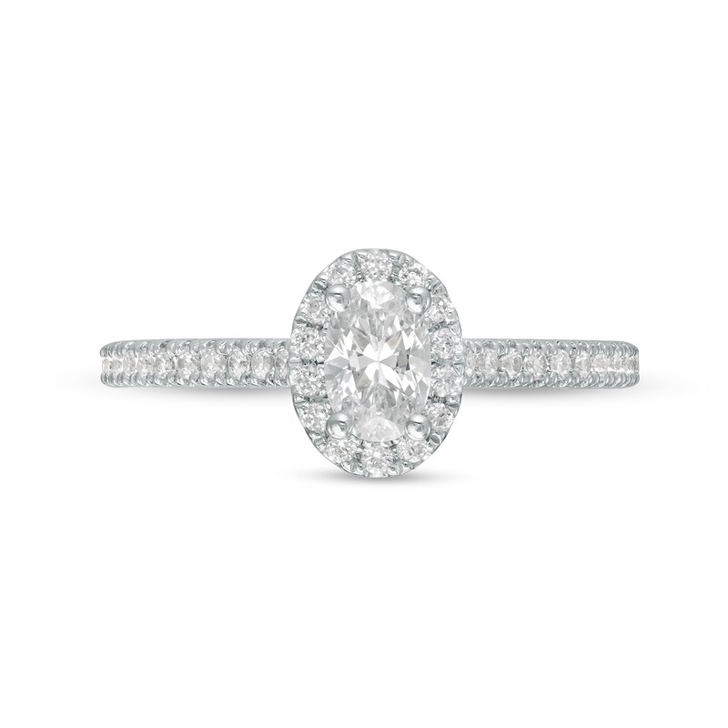 Main Image 4 of 3/4 CT. T.W. Oval Diamond Frame Engagement Ring in 14K White Gold
