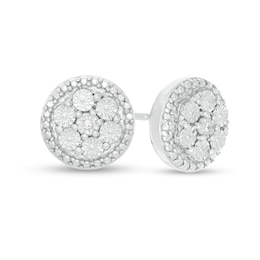 Composite Diamond Accent Bead Frame Stud Earrings in Sterling Silver