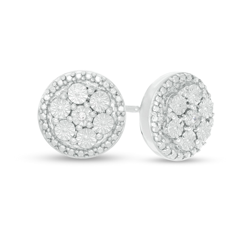 Main Image 1 of Composite Diamond Accent Bead Frame Stud Earrings in Sterling Silver