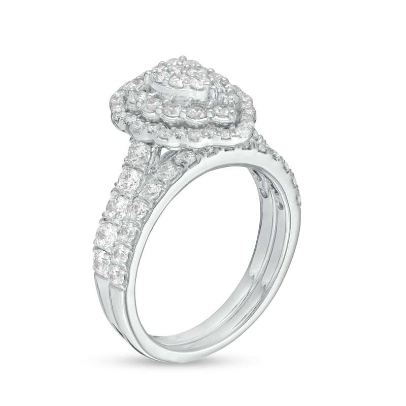 Main Image 3 of 1-1/2 CT. T.W. Composite Pear Diamond Scallop Frame Bridal Set in 10K White Gold