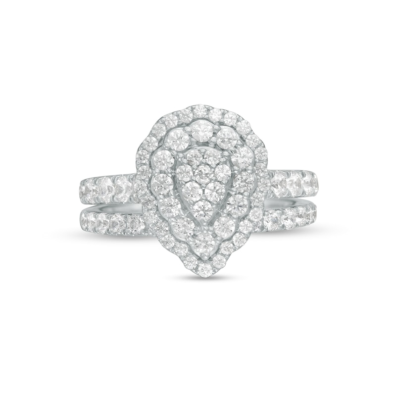 1-1/2 CT. T.W. Composite Pear Diamond Scallop Frame Bridal Set in 10K White Gold