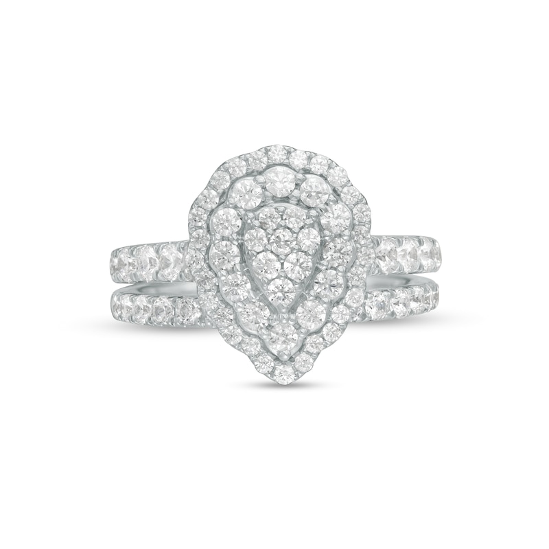 Main Image 4 of 1-1/2 CT. T.W. Composite Pear Diamond Scallop Frame Bridal Set in 10K White Gold