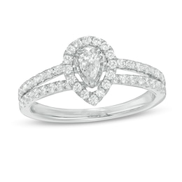 3/4 CT. T.W. Pear-Shaped Diamond Frame Vintage-Style Engagement Ring in 10K White Gold